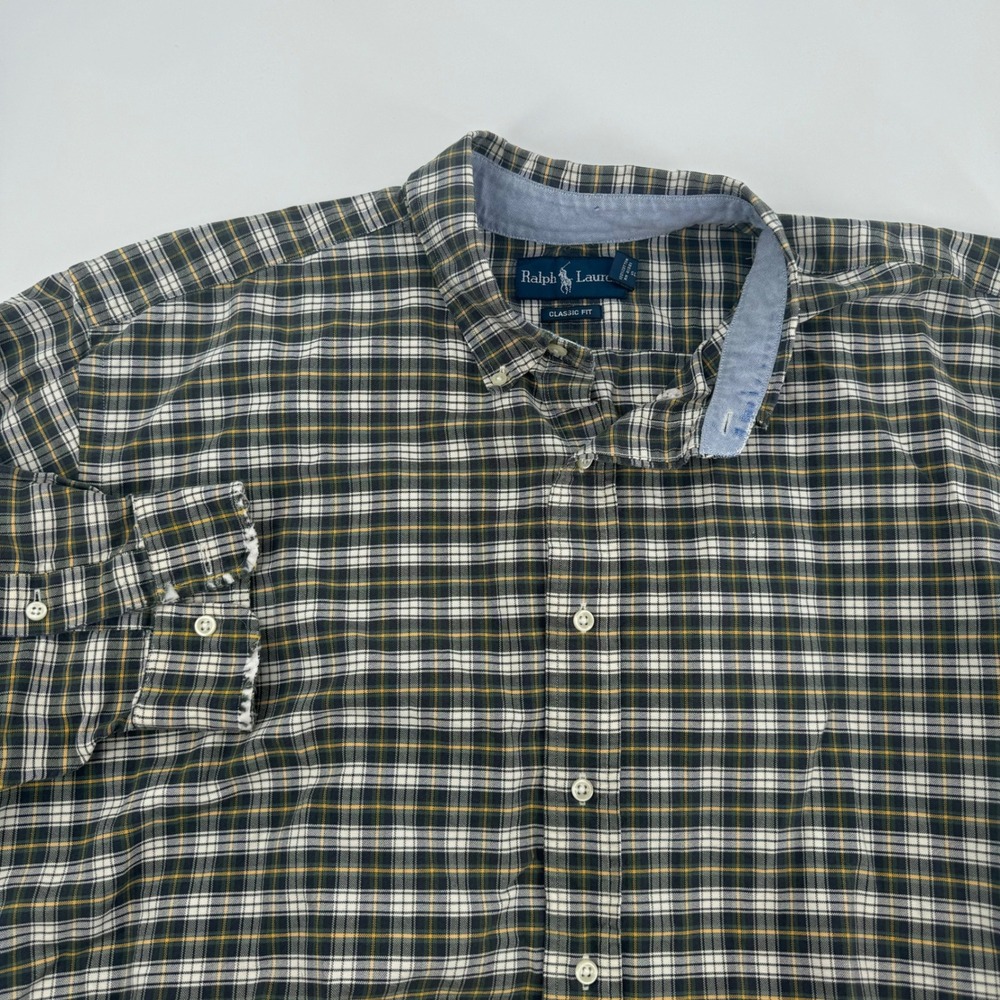 Ralph Lauren Classic Fit 2XLT Tall Plaid Button Down Shirt Green Tan